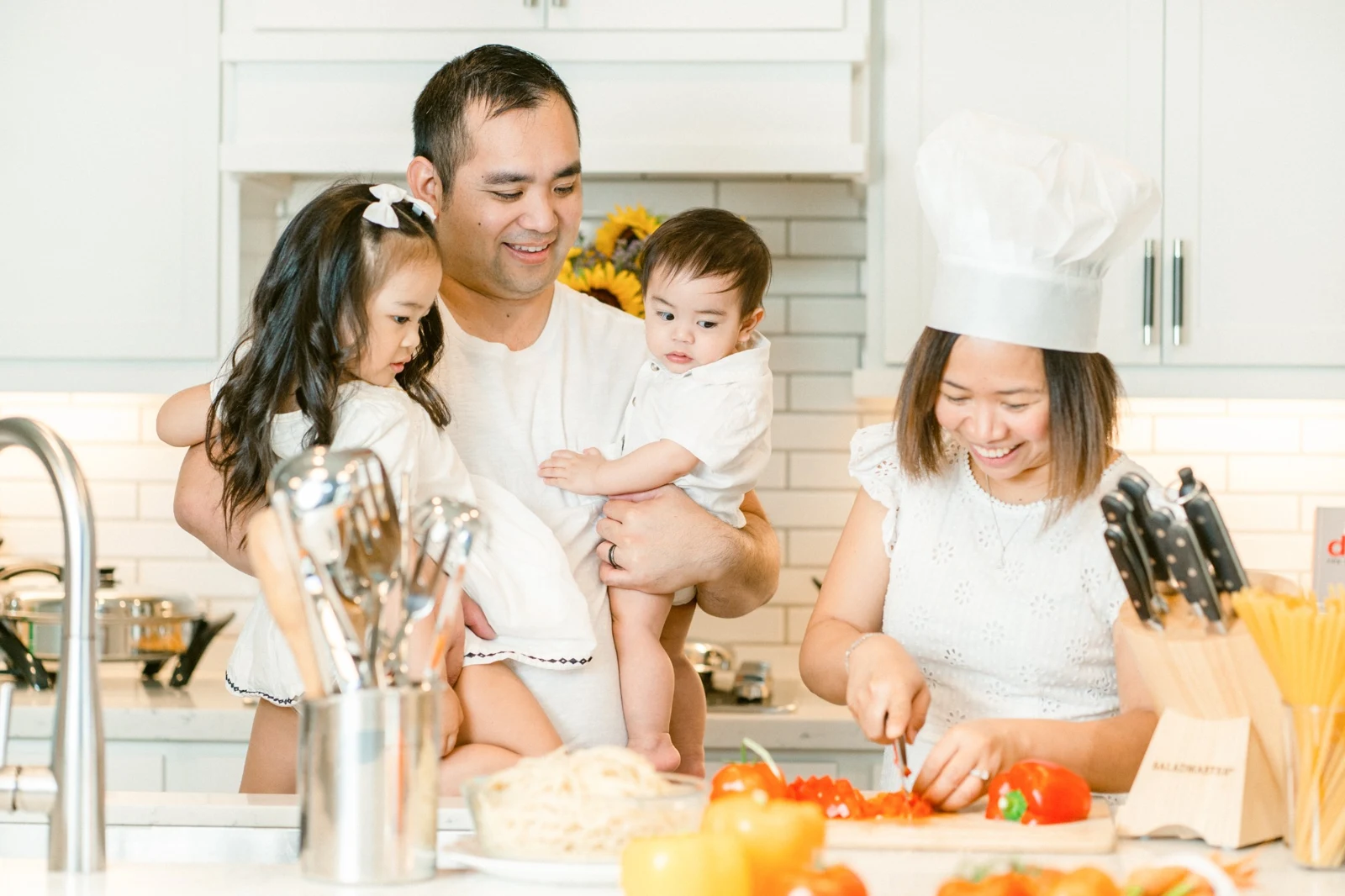 Cherry and her family sharing time in the kitchen